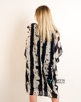 Navy Blue and cream contrast Print oversized tunic dress