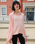 Knitted Stripe Print Waterfall Draped Cardigan