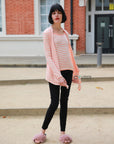 Knitted Stripe Print Waterfall Draped Cardigan