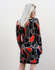 Knitted Bodycon Dress with Metallic Gold/Blue Abstract Print