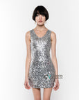 Plain color sequin V neck dress (Sliver)