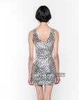 Plain color sequin V neck dress (Sliver)
