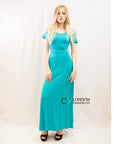 Scoop Neck Short Sleeves Cotton Maxi Dress