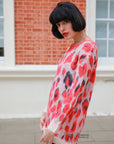 Multi color red & cream brushed mohair jumper