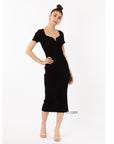Soft Knitted Ribbed Midi Split Hem Bodycon Dress In Black