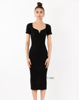 Soft Knitted Ribbed Midi Split Hem Bodycon Dress In Black