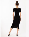 Soft Knitted Ribbed Midi Split Hem Bodycon Dress In Black