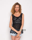 Floral Crochet Vest Top (Black)