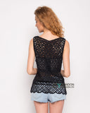 Floral Crochet Vest Top (Black)