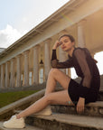 Black Bodycon Mini Dress with Organza Sleeves