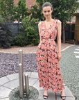 Chiffon Cross Wrap Maxi Dress Rose Print