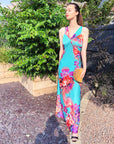 Floral Poppy Print Maxi Dress (Green)