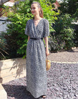 Floral Print Chiffon Wrap Maxi Dress (Grey Leopard)