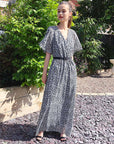 Floral Print Chiffon Wrap Maxi Dress (Grey Leopard)