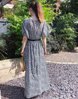 Floral Print Chiffon Wrap Maxi Dress (Grey Leopard)