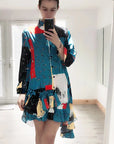 High Low Hem Shirt dress in ballet dance Print in Bright Blue