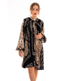 Black and Gold color Scarf print Full pleated Shirt dress