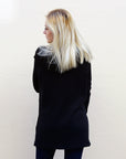 Black faux leather contrast fine knit jacket