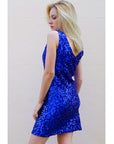 Plain color sequin V neck dress (Royal blue)