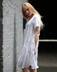 Lace and chiffon patchwork dress (White)