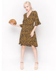 Wrap Playsuit with Frill Sleeves and Hem in Leopard Print