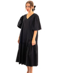 Oversized Puff Sleeves Maxi dress in Black