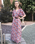 Floral Print Chiffon Wrap Maxi Dress (Orange Floral)