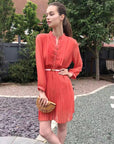 Pleated Midi Dress in orange