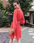 Pleated Midi Dress in orange