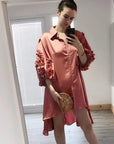 Floral sleeves design oversized sleeves shirt dress in pink