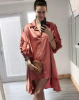 Floral sleeves design oversized sleeves shirt dress in pink