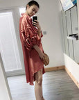 Floral sleeves design oversized sleeves shirt dress in pink