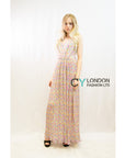 Chiffon Cross Wrap Maxi Dress Pink Floral