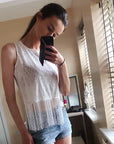 Floral Lace Fringed Hem Vest (Blue)