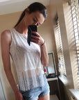 Floral Lace Fringed Hem Vest (White)