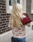 Cherry Pattern Fluffy Knit Polo Top in Cream