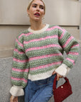 Fair Isle Stripe Soft Knit Jumper in Pink & Green