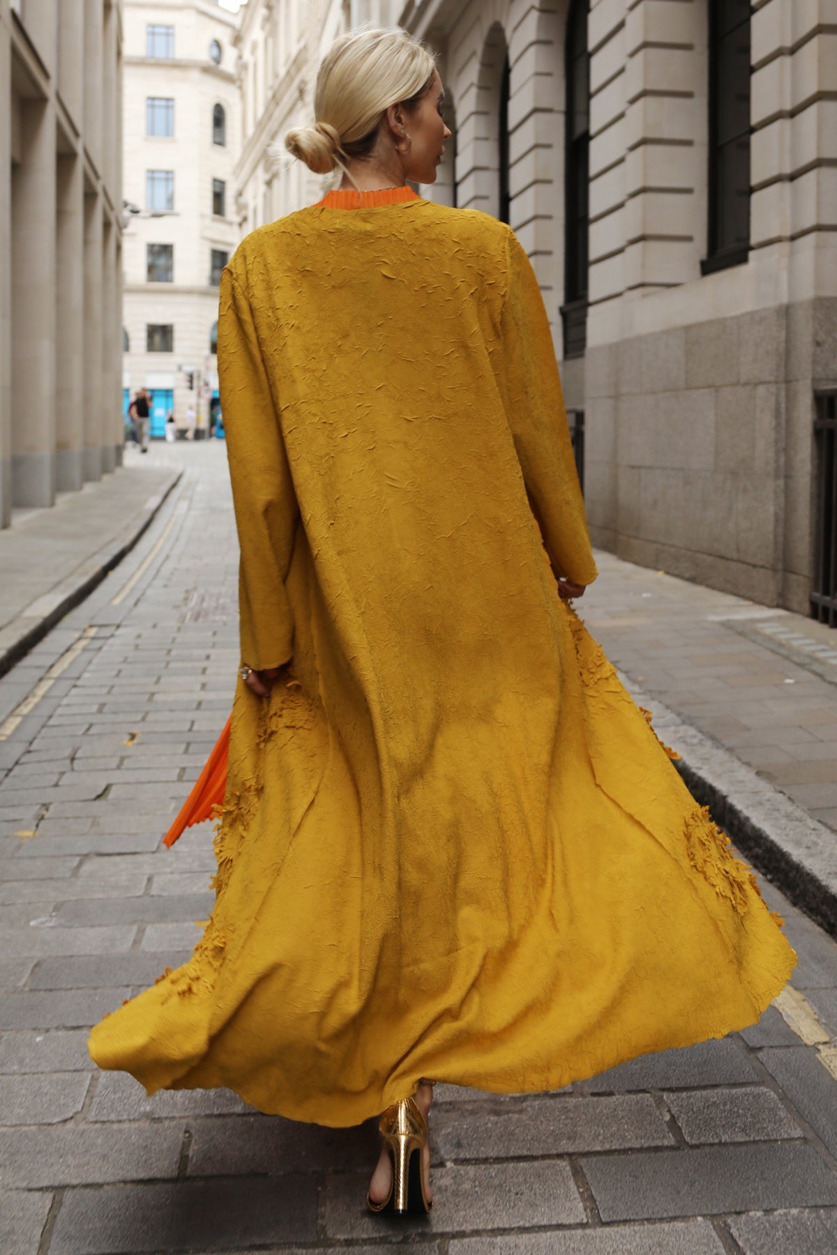 Statement Textured Floral Longline Cardigan in Mustard