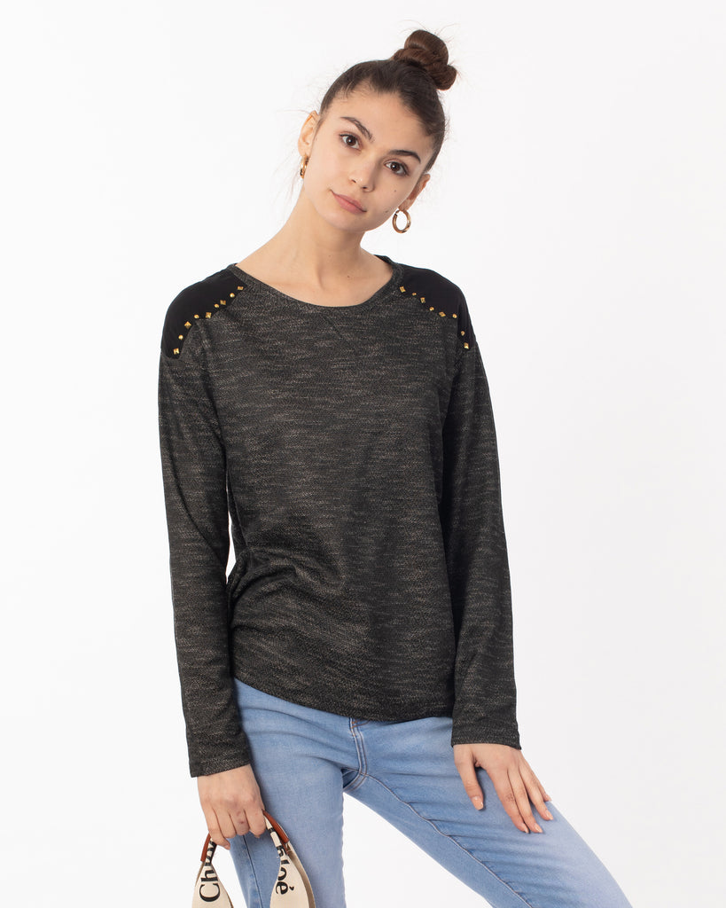 Stud Design On Shoulder & Back Sweatshirt