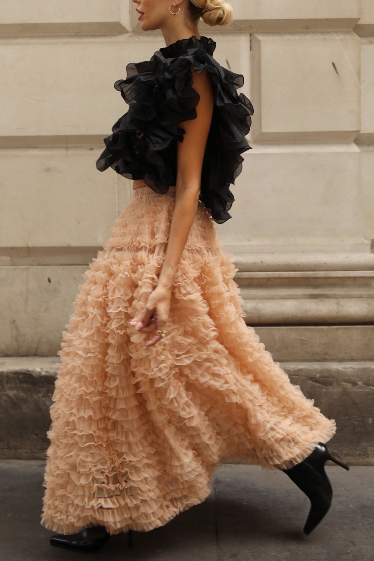Statement Layered Ruffle Tulle Maxi Skirt