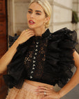 Statement Ruffle Lace Crop Top with Crystal Embellishment