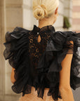 Statement Ruffle Lace Crop Top with Crystal Embellishment