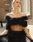 Statement Ruffle Tulle Pull-On Crop Top in Black