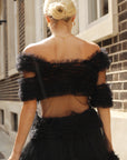 Statement Ruffle Tulle Pull-On Crop Top in Black