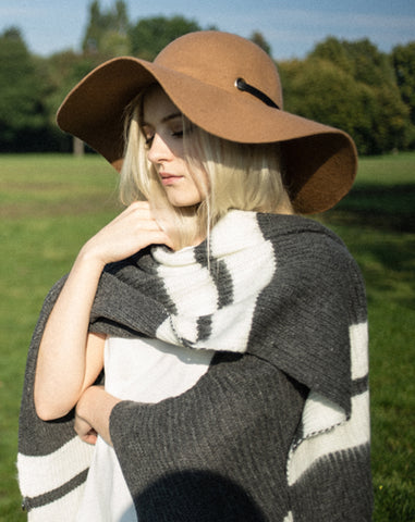 Knitted Poncho Cape in Black and White Stripe