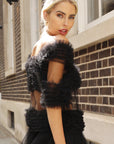 Statement Ruffle Tulle Pull-On Crop Top in Black