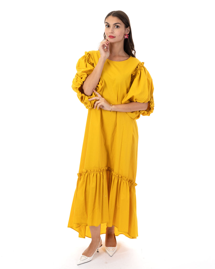 Yellow ruffle hem dress hotsell