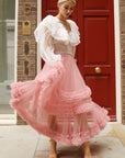 Statement Ruffle Tulle Tiered Maxi Skirt in Pink