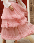Statement Ruffle Tulle Tiered Maxi Skirt in Pink