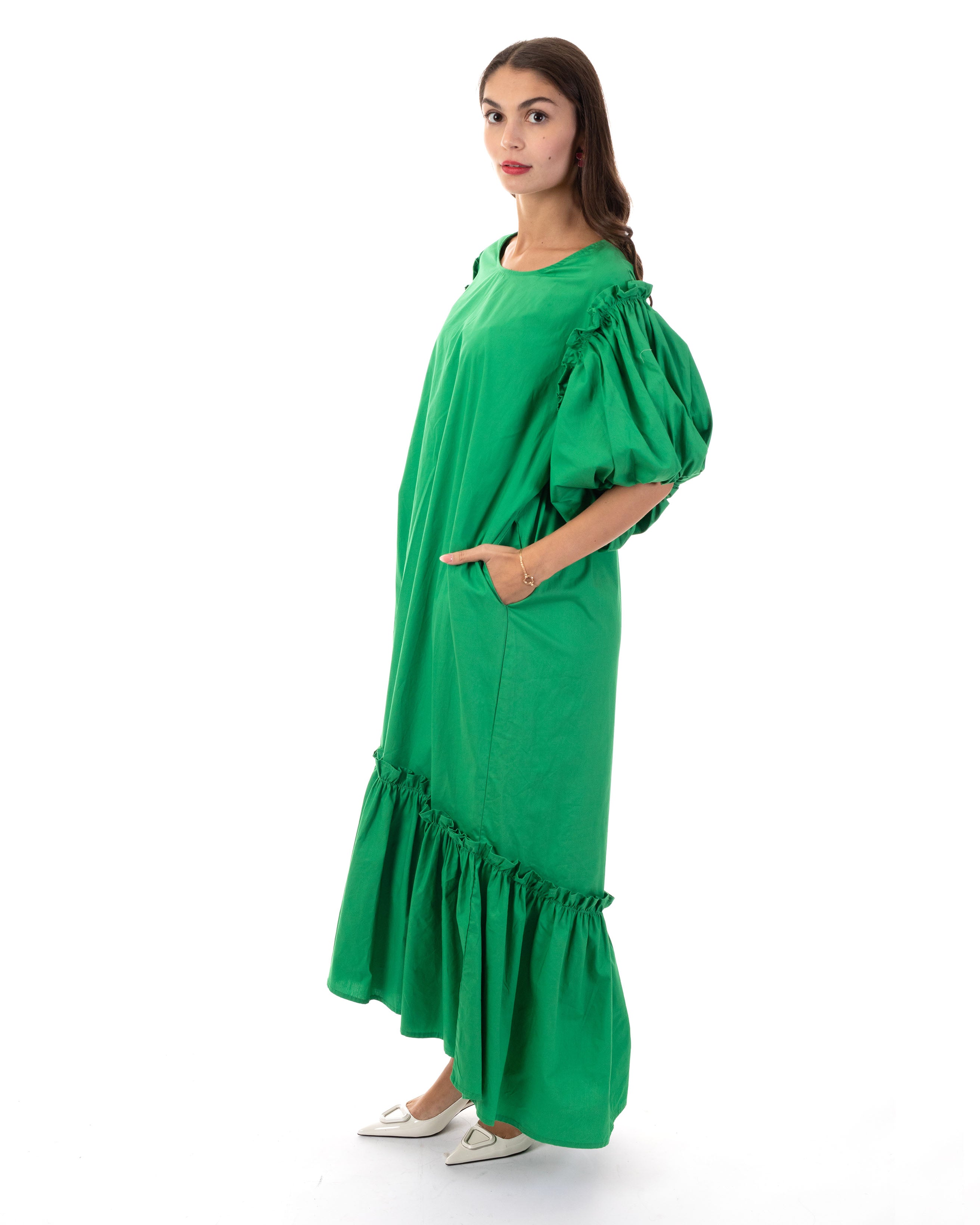 Oversized Puff Sleeves ruffle hem design Maxi dress in Green – CYLONDON